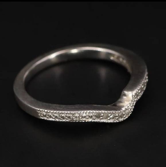 Sterling Silver/Diamond Channel Set Wavy Wedding Band/Ring-7 - Picture 2 of 4